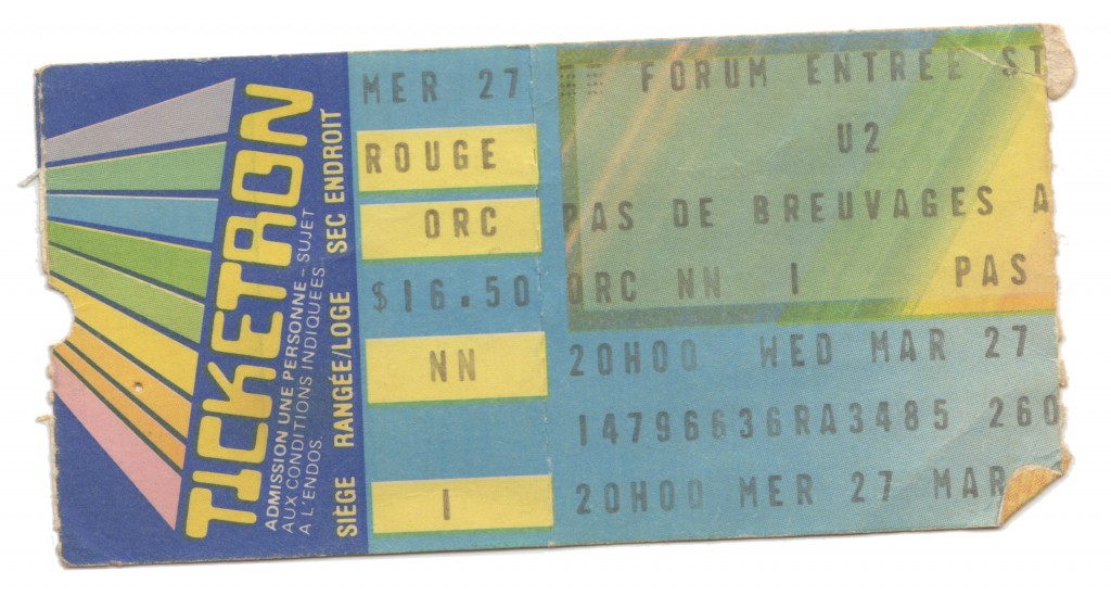 U2 Ticket, Montreal, QC March 27, 1985