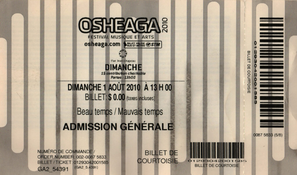 Osheaga 2010 Ticket