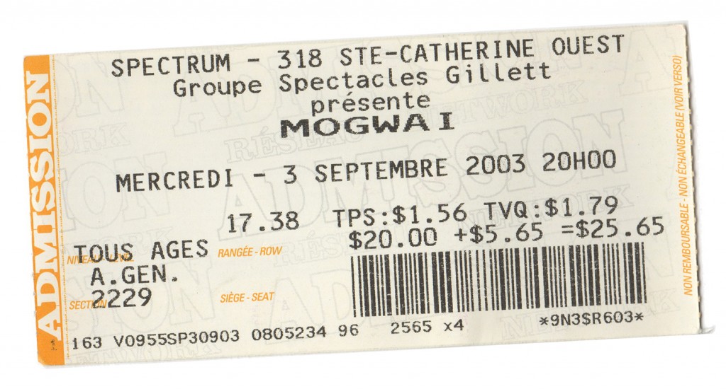 Mogwai ticket, September 3, 2003: Montreal, QC