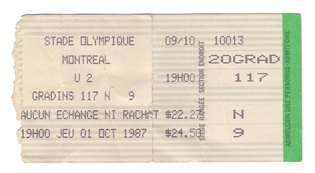 U2 Ticket, October 1, 1987: Montreal, QC