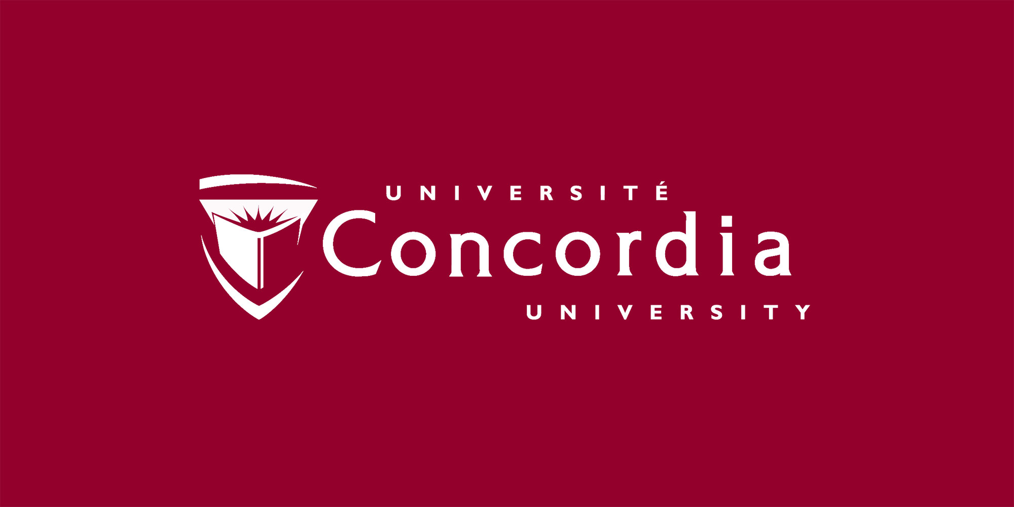 Concordia University logo featuring a white shield with a torch symbol on a deep red background, with "UNIVERSITÉ Concordia UNIVERSITY" text in white letters.