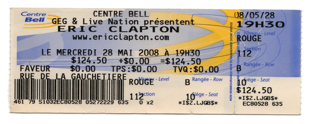 Eric Clapton Ticket, May 28, 2008