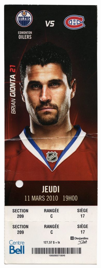Montreal, Canadiens Ticket, March 11, 2010
