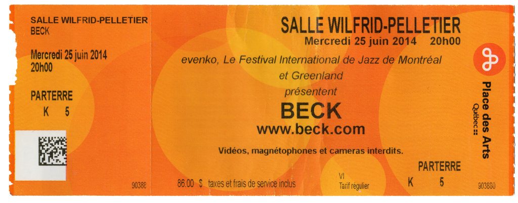 Beck ticket, June 25, 2014