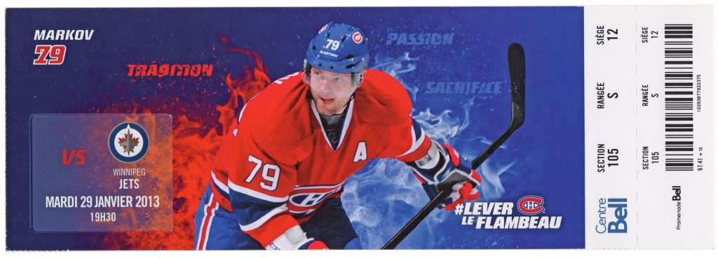 Montreal Canadiens ticket, January 29, 2013