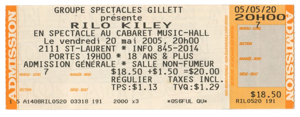 Rilo Kiley Ticket, May 20, 2005