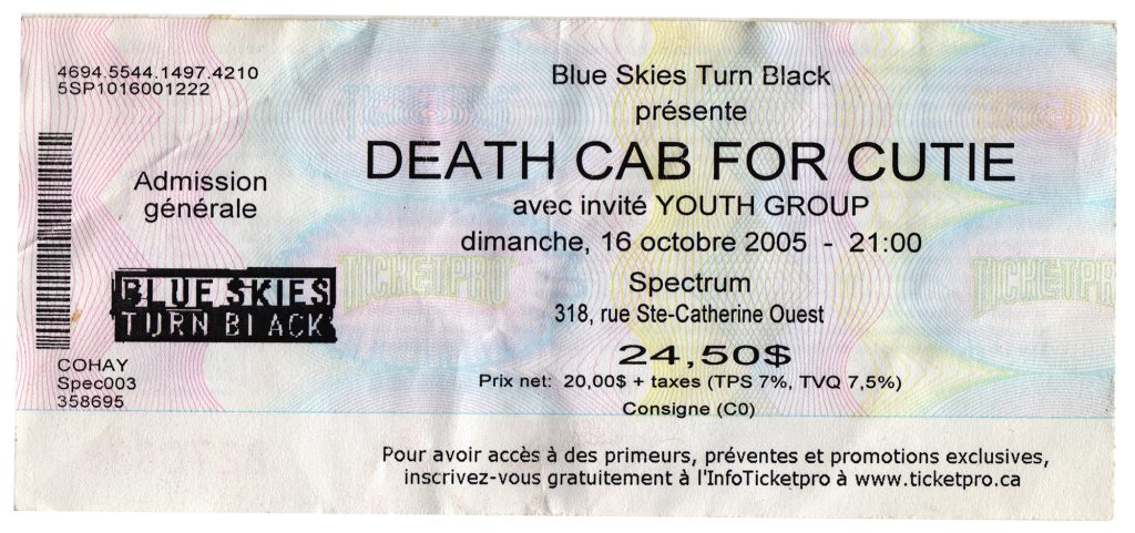 Death Cab for Cutie Ticket, October 16, 2005