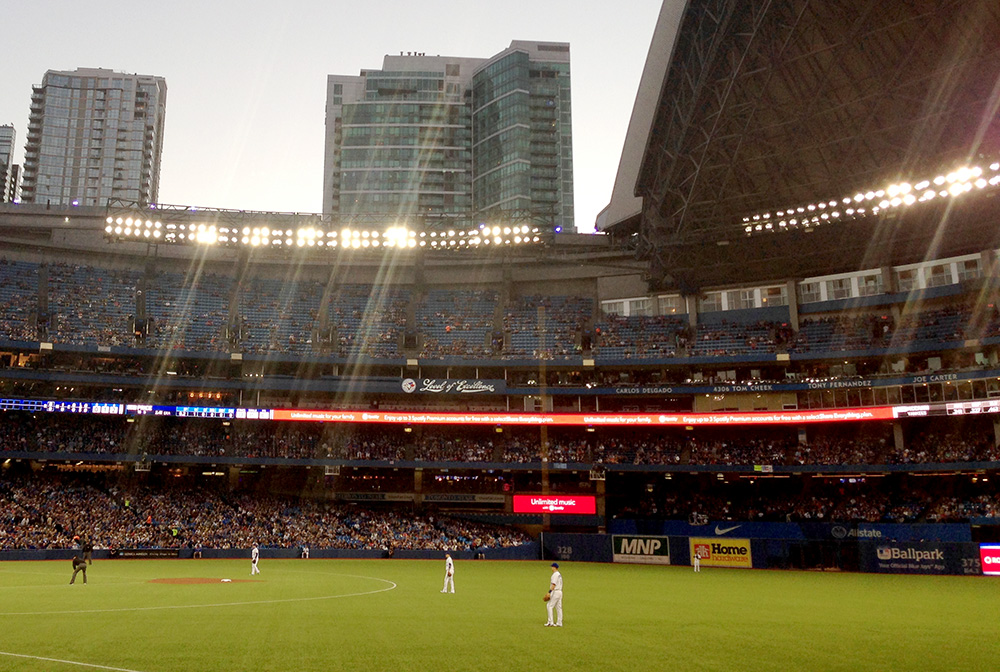 Rogers Centre view of the outfield from the 1st base line